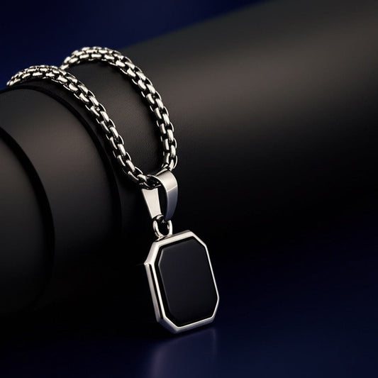 THE MEN THING SS Pendant/ Necklace OCTAGON GEO (T) - Pure Titanium Steel Pendant with Stainless Steel 24inch Round Box Chain, European trending Style for Men & Boy