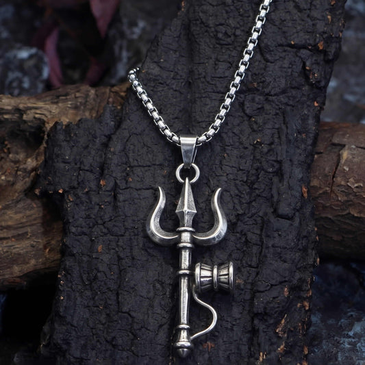 THE MEN THING SS Pendant/ Necklace OM AURA - Pure Vintage Pure Steel Pendant with 24inch Round Box 5mm Chain for Men & Boys