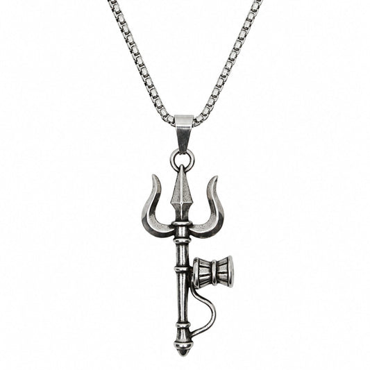 THE MEN THING SS Pendant/ Necklace OM AURA - Pure Vintage Pure Steel Pendant with 24inch Round Box 5mm Chain for Men & Boys