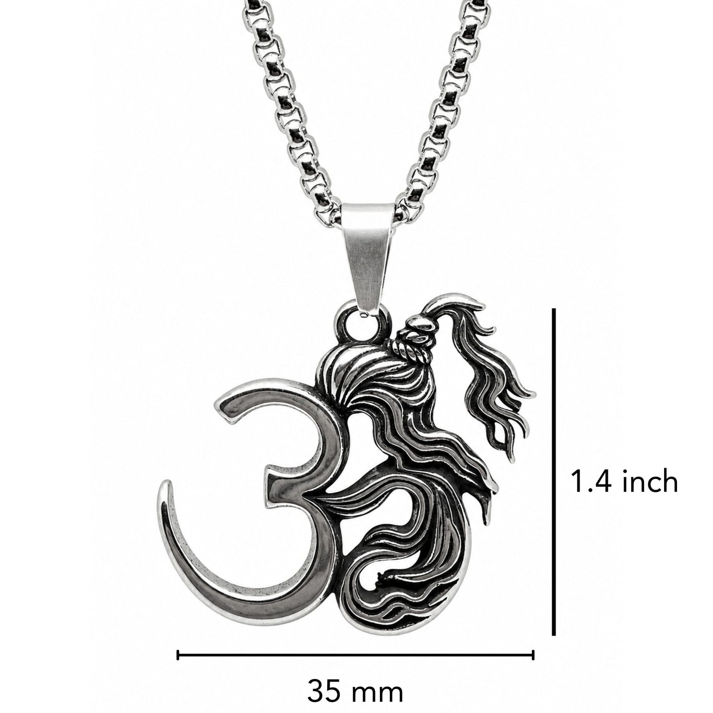 THE MEN THING SS Pendant/ Necklace OM AURA - Pure Vintage Pure Steel Pendant with 24inch Round Box 5mm Chain for Men & Boys