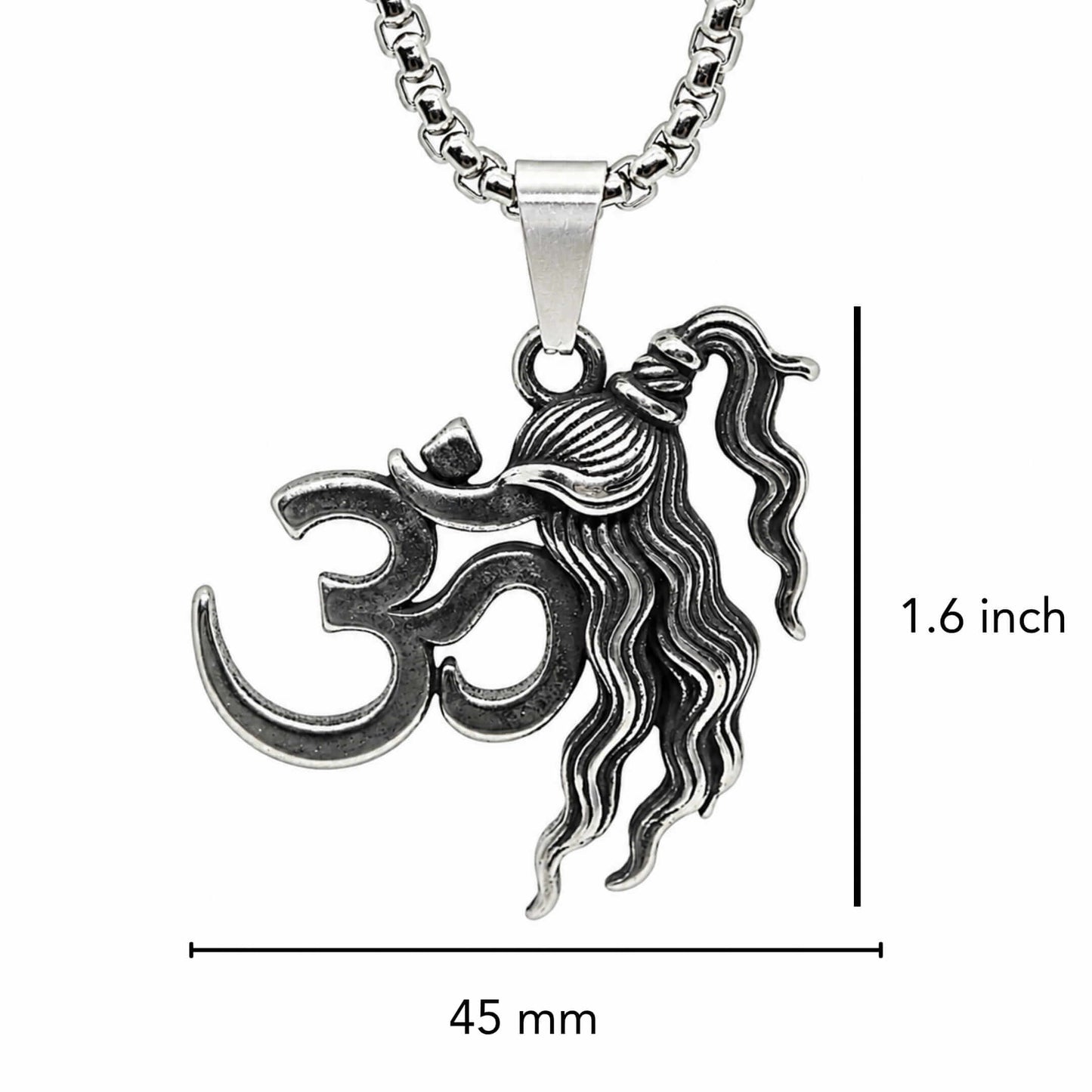 THE MEN THING SS Pendant/ Necklace OM SHIVA JATA - Pure Vintage Pure Steel Pendant with 24inch Round Box 5mm Chain for Men & Boys
