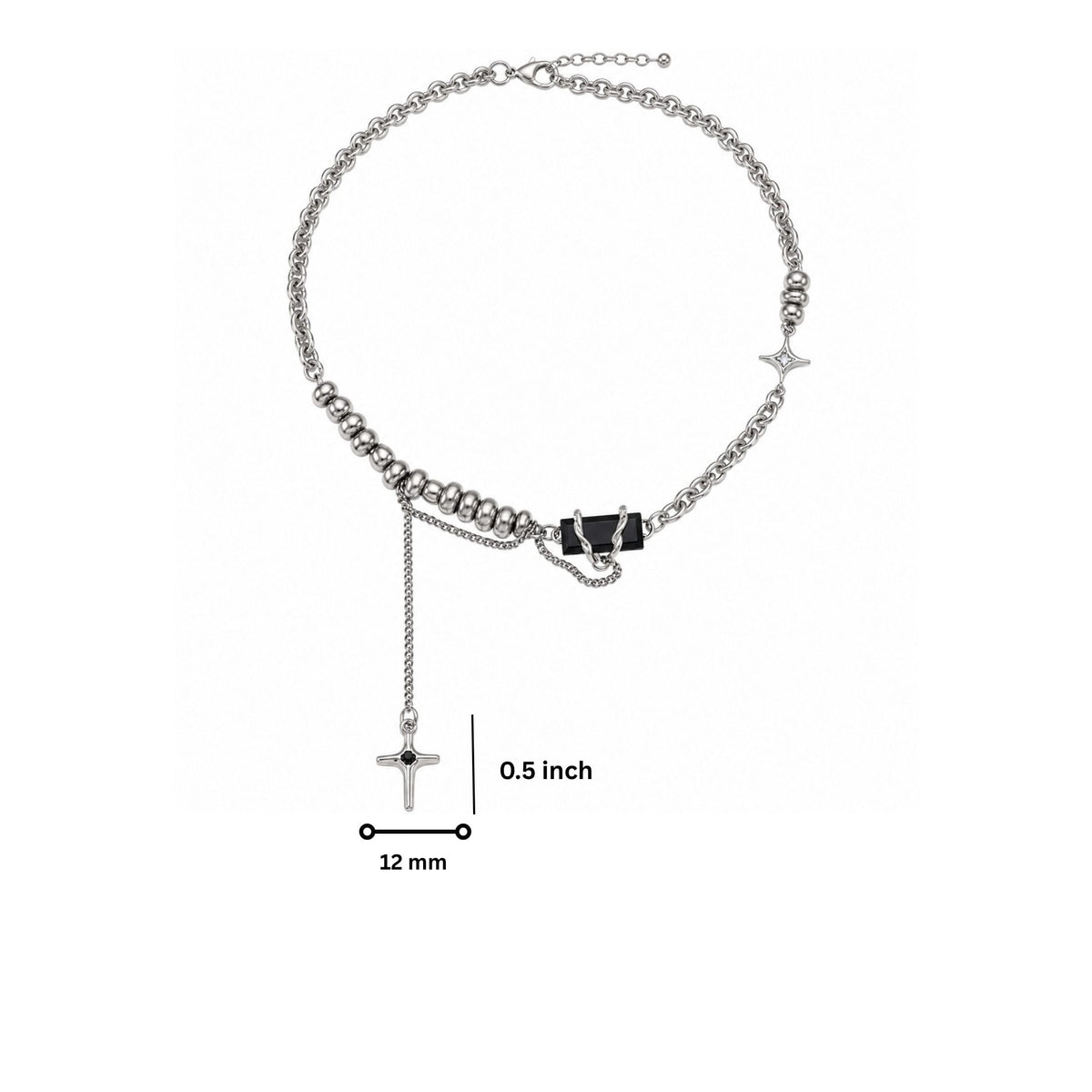 THE MEN THING SS Pendant/ Necklace ONYX CROSS - 12mm Titanium Steel Pendant with 18inch to 20inch Adjustable Cable 9mm Chain for Men & Boys