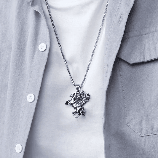 THE MEN THING SS Pendant/ Necklace PEGASUS (T) - Pure Stainless Steel Pendant with Pure Stainless Steel 24inch Round Box Chain for Men, European trending Style for Men & Boy