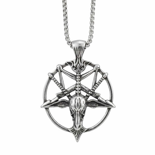 THE MEN THING SS Pendant/ Necklace PENTAGRAM GOAT - 41mm Titanium Steel Pendant with 23inch Round Box 4mm Chain for Men & Boys