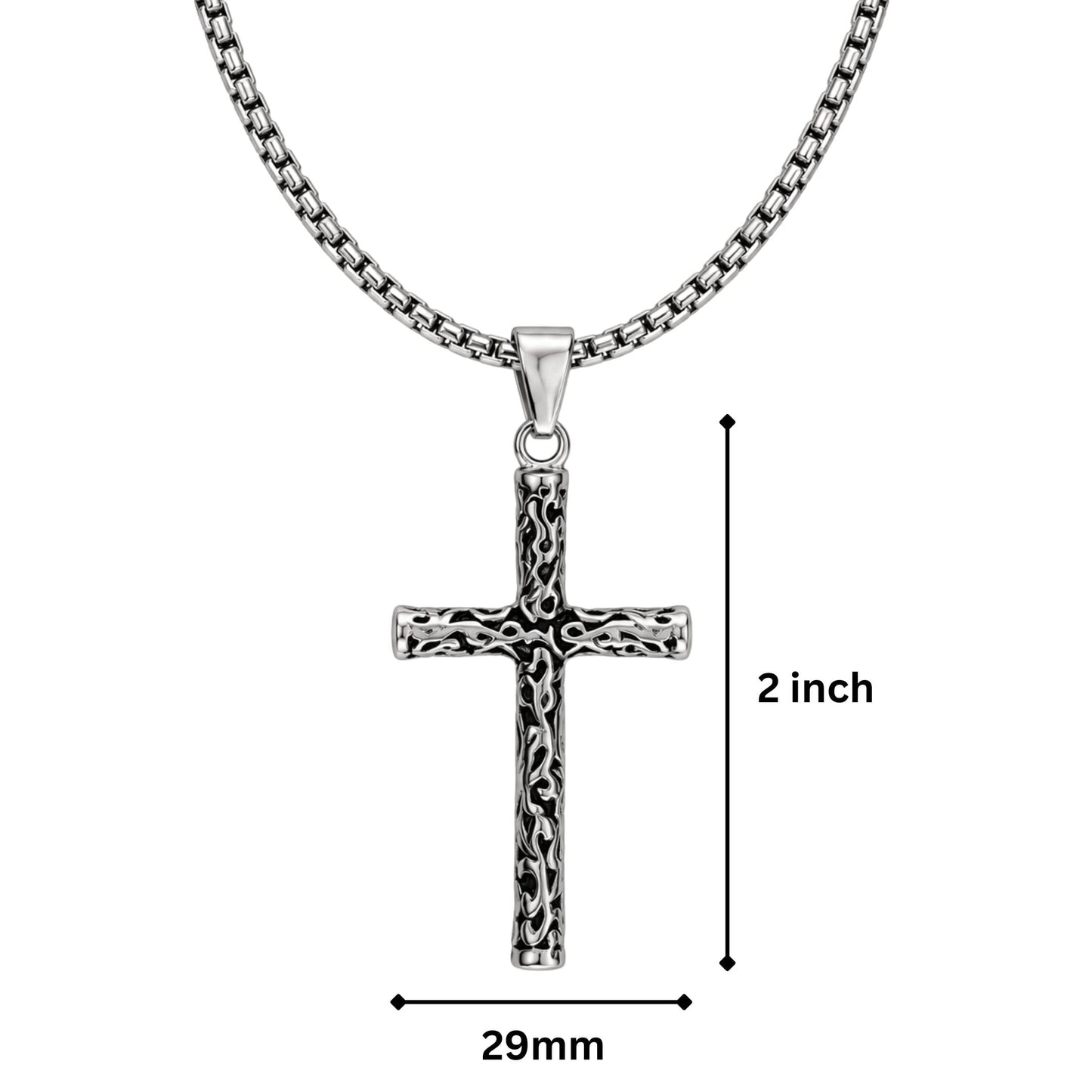 THE MEN THING SS Pendant/ Necklace REBEL CROSS - 29mm Titanium Steel Pendant with 24inch Round Box 4mm Chain for Men & Boys