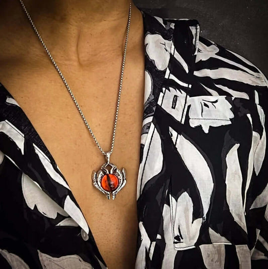 THE MEN THING SS Pendant/ Necklace RED-EYE PROTECT - Alloy Pendant with Pure Stainless Steel 24inch Round Box Chain for Men, European trending Style for Men & Boy