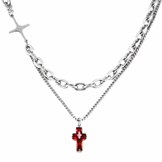 THE MEN THING SS Pendant/ Necklace RED HALO CROSS - 16mm Titanium Steel Pendant with 20inch Chain for Men & Boys