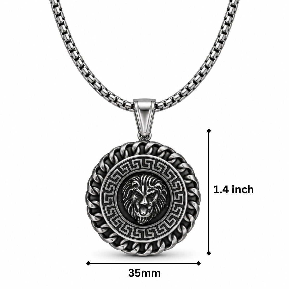 THE MEN THING SS Pendant/ Necklace REGAL ROAR - 35mm Titanium Steel Pendant with 23inch Round Box 4mm Chain for Men & Boys