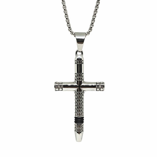 THE MEN THING SS Pendant/ Necklace REIGN CROSS - 34mm Titanium Steel Pendant with 24inch Round Box 4mm Chain for Men & Boys