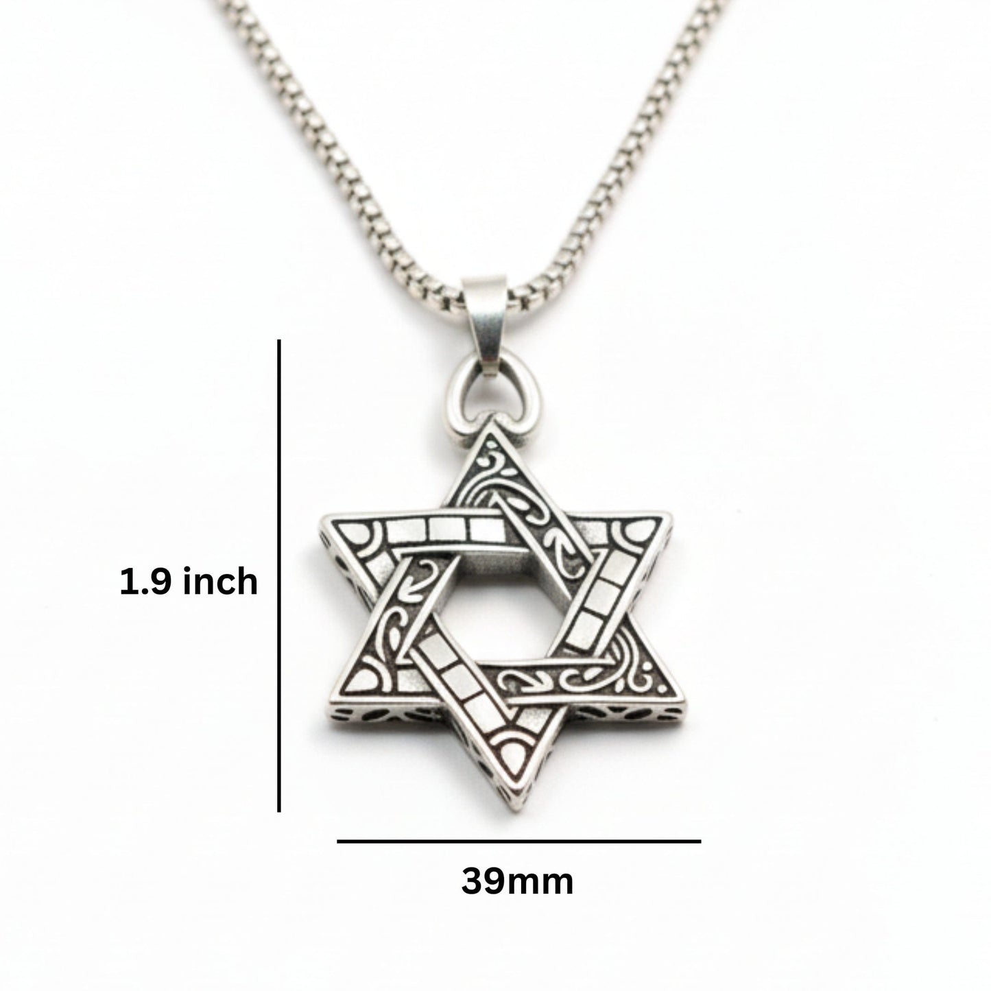 THE MEN THING SS Pendant/ Necklace RUNIC STAR - 39mm Titanium Steel Pendant with 24inch Round Box 5mm Chain for Men & Boys