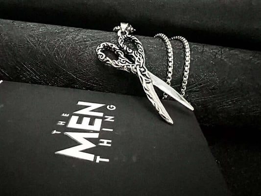 THE MEN THING SS Pendant/ Necklace SCISSORS FLAME - Alloy Scissors Pendant with Pure Stainless Steel 24inch Round Box Chain, Milan trending Style for Men & Boy