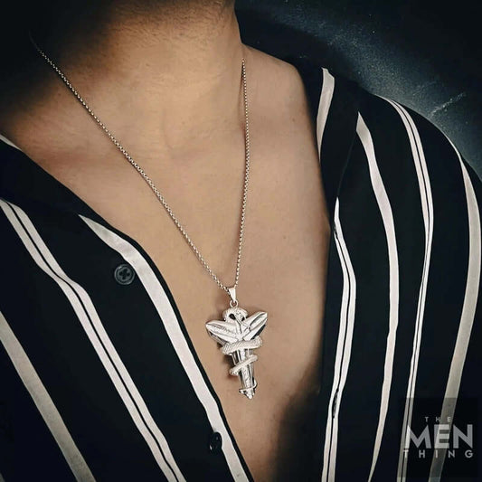 THE MEN THING SS Pendant/ Necklace SILVER MAMBA - Alloy Pendant with Pure Stainless Steel 24inch Round Box Chain, European trending Style for Men & Boy
