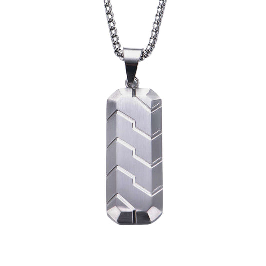 THE MEN THING SS Pendant/ Necklace SILVER PRISM - 20mm Titanium Steel Pendant with 24inch Round Box 4 mm Chain for Men & Boys