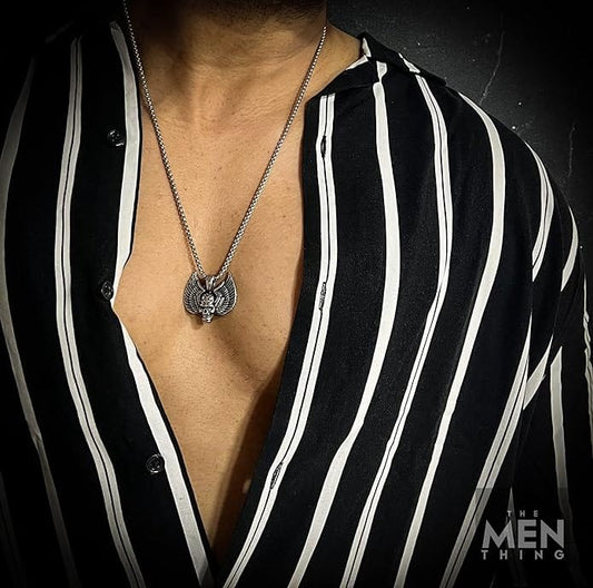 THE MEN THING SS Pendant/ Necklace SKULL WING - Pure Titanium Steel Pendant with 24inch Round Box Chain for Men & Boys