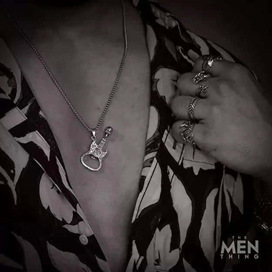 THE MEN THING SS Pendant/ Necklace SKULLY GUITAR - Alloy Guitar Skull Pendant with Pure Stainless Steel 24inch Round Box Chain, European trending Style for Men & Boys