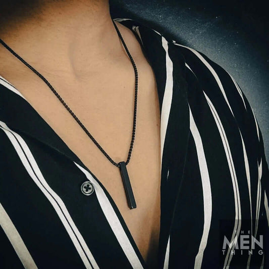 THE MEN THING SS Pendant/ Necklace SLEEK BLACK (A) - Alloy Pendant with Stainless Steel 24inch Black Round Box Chain, European trending Style for Men & Boy