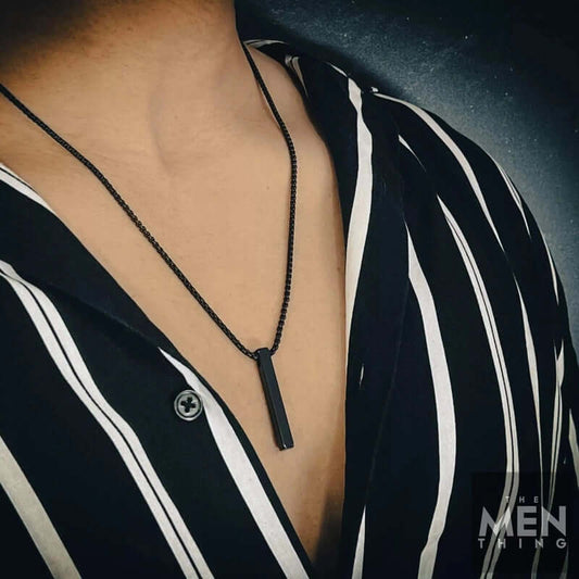 THE MEN THING SS Pendant/ Necklace SLEEK BLACK - Pure Titanium Steel Pendant with 24inch Round Box Chain for Men & Boys