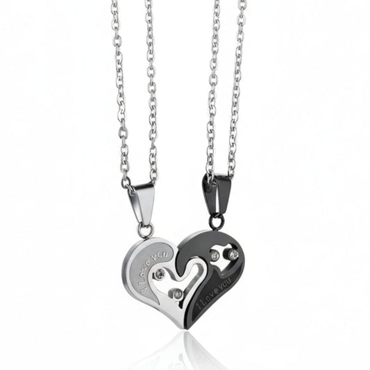THE MEN THING SS Pendant/ Necklace SOULMATE HEART PUZZLE - Pure Titanium Steel Pendant with 24inch Cuban Chain for Men & Boys