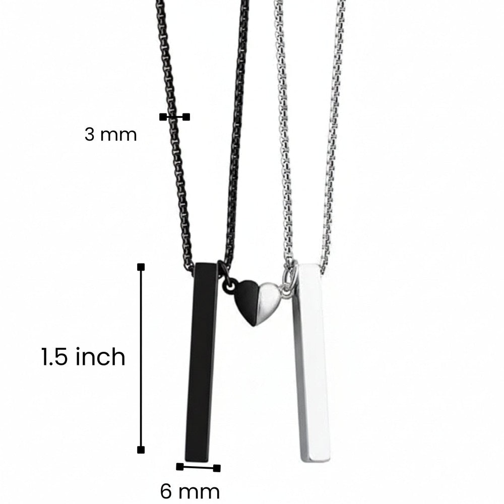 THE MEN THING SS Pendant/ Necklace SOUNDWAVE HEART BAR - Pure Titanium Steel Pendant with 24inch with Adjustable Rope Round Box Chain for Men & Boys