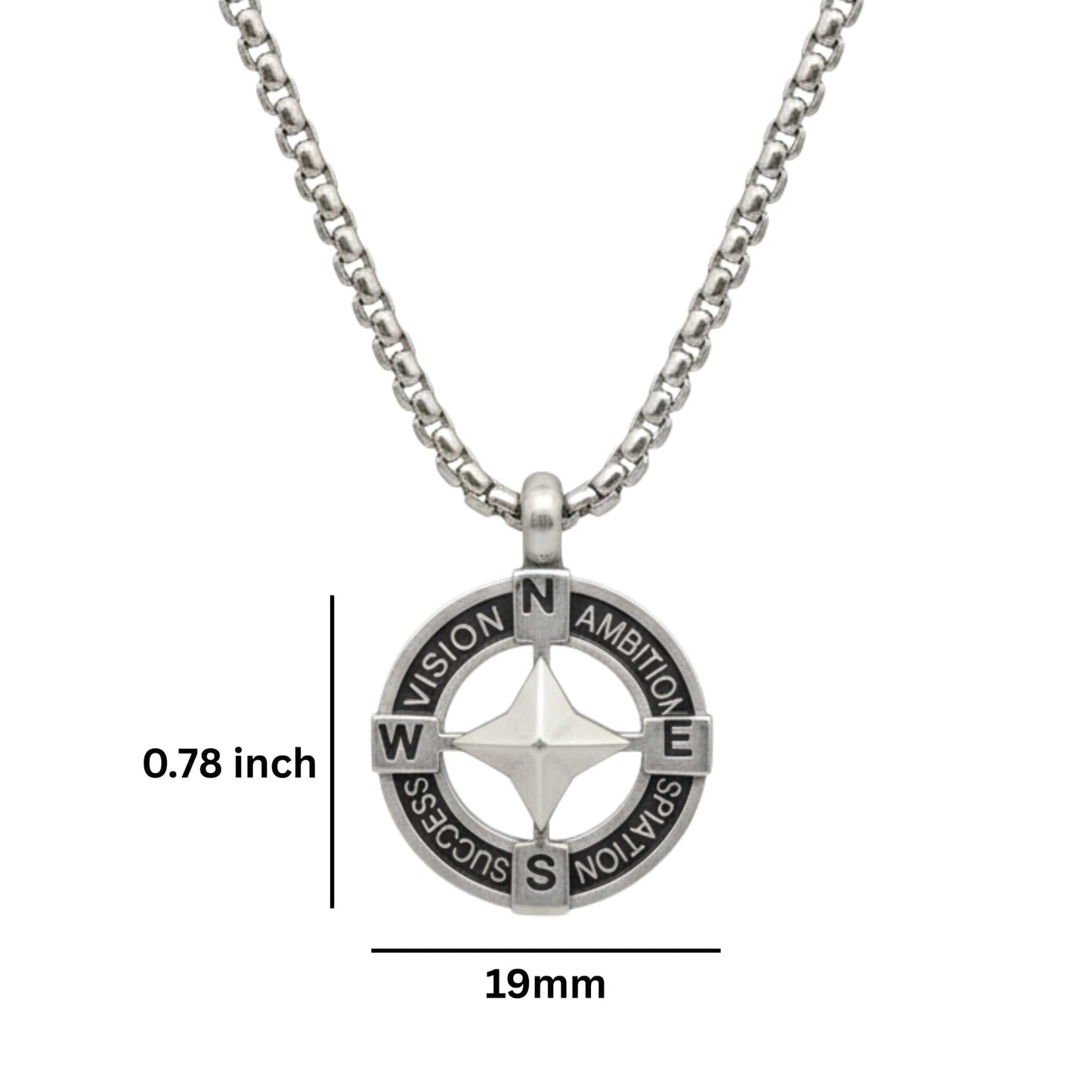 THE MEN THING SS Pendant/ Necklace STAR COMPASS - 19mm Titanium Steel Pendant with 20inch Round Box 3mm Chain for Men & Boys