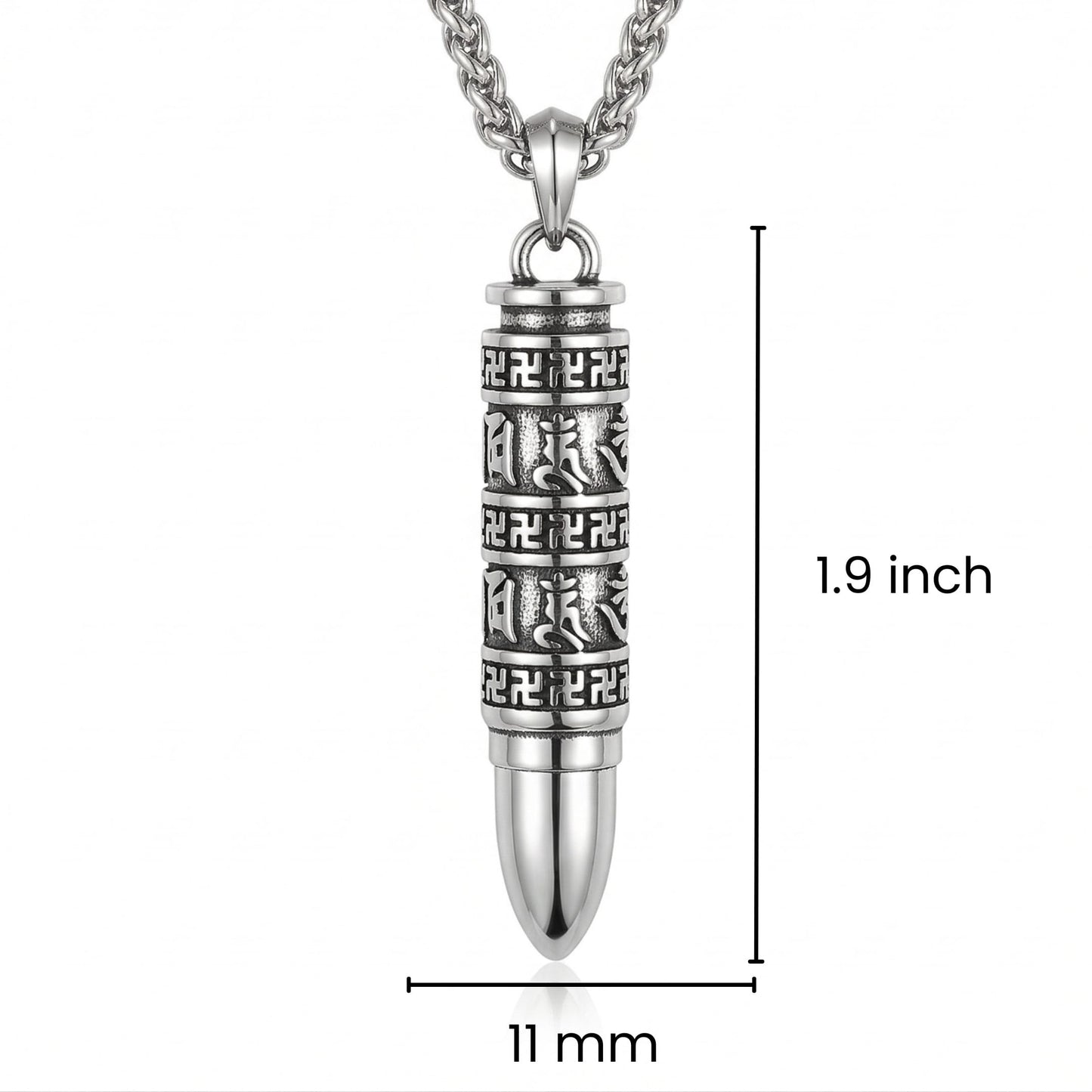 THE MEN THING SS Pendant/ Necklace THE SECRET BOX BULLET - 11mm Pure Titanium Steel Pendant with 23inch Twisted 4mm Chain for Men & Boys