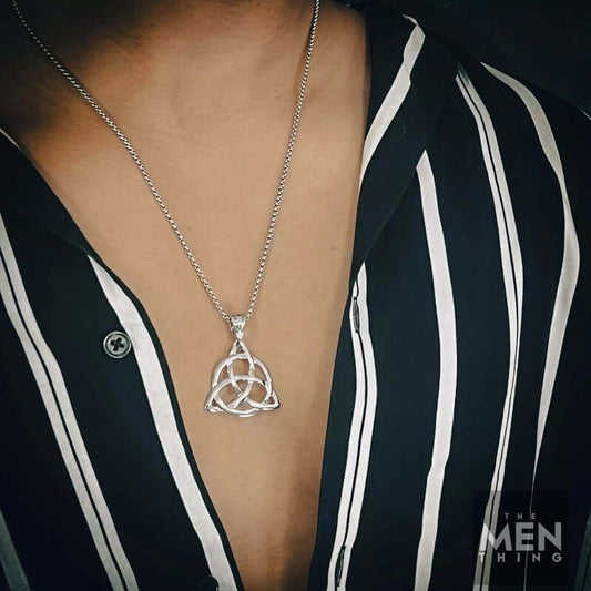 THE MEN THING SS Pendant/ Necklace TRINITY KNOT - Alloy Pendant with Stainless Steel 24inch Round Box Chain, European trending Style for Men & Boy