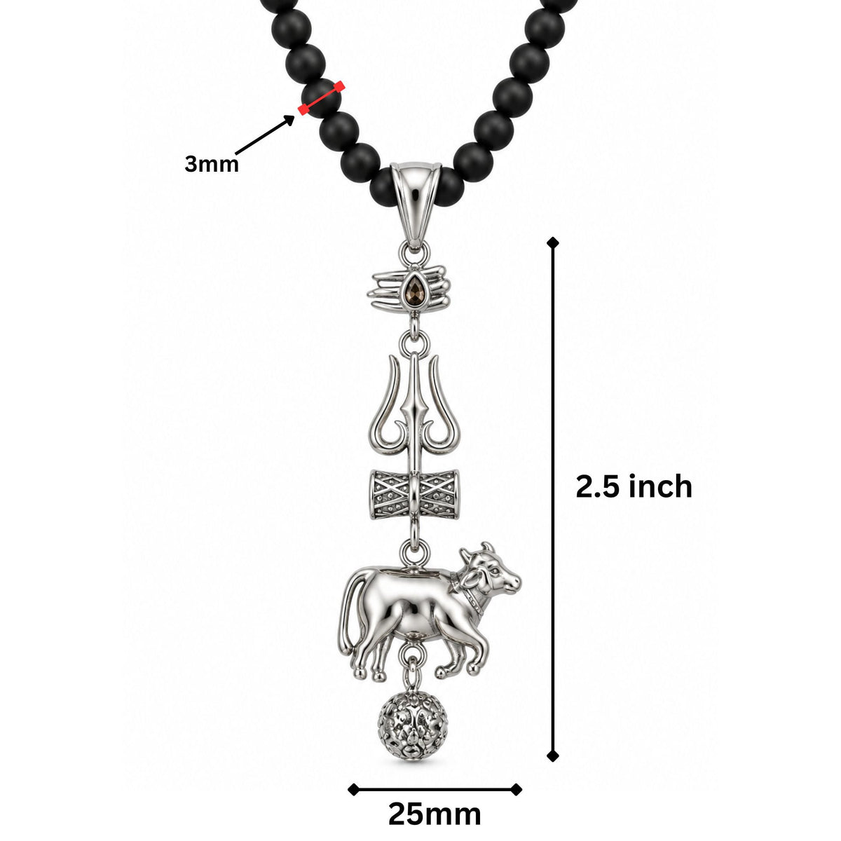 THE MEN THING SS Pendant/ Necklace TRISHUL LEGACY - Pure Steel Pendant with Beaded Necklace for Men and Boys (24 Inch)