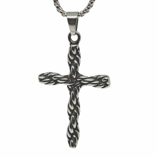 THE MEN THING SS Pendant/ Necklace TWIST CROSS - 33mm Titanium Steel Pendant with 24inch Round Box 5mm Chain for Men & Boys