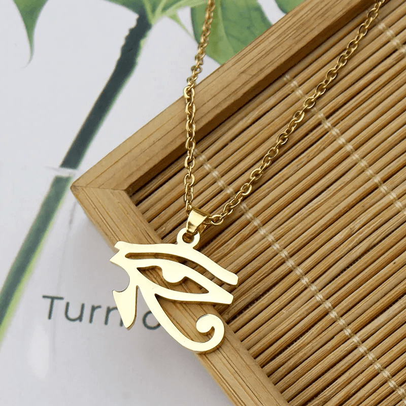 THE MEN THING SS Pendant/ Necklace UDJAT EYE GOLD - Pure Titanium Steel Pendant with 24inch Round Box Chain for Men & Boys