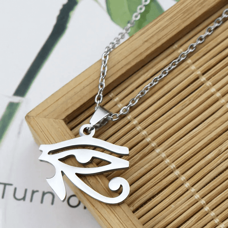 THE MEN THING SS Pendant/ Necklace UDJAT EYE SILVER - Pure Titanium Steel Pendant with 24inch Round Box Chain for Men & Boys