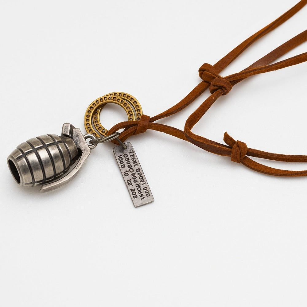 THE MEN THING SS Pendant/ Necklace URBAN GRENADE - Titanium Steel Pendant with Adjustable Rope Chain for Men & Boys