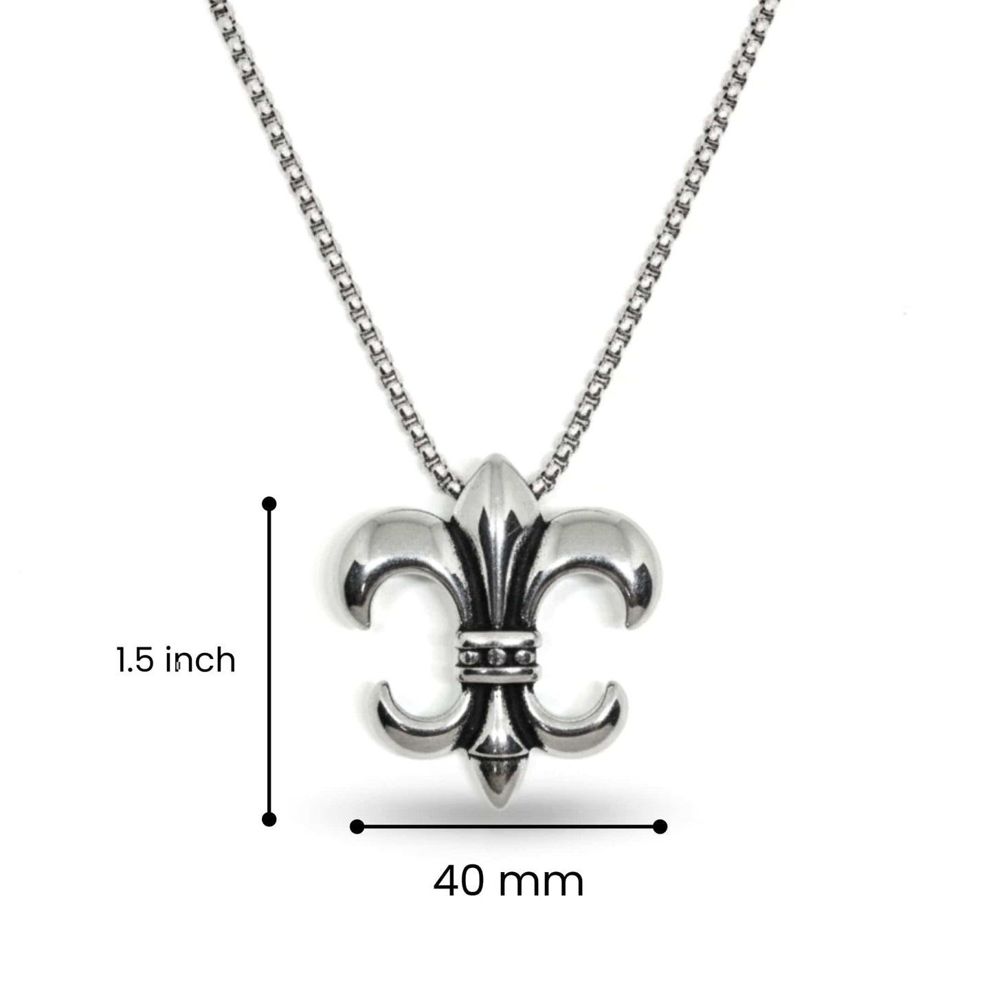 THE MEN THING SS Pendant/ Necklace VALIANT FLEUR - 35mm Titanium Steel Pendant with 24inch Round Box 5mm Chain for Men & Boys