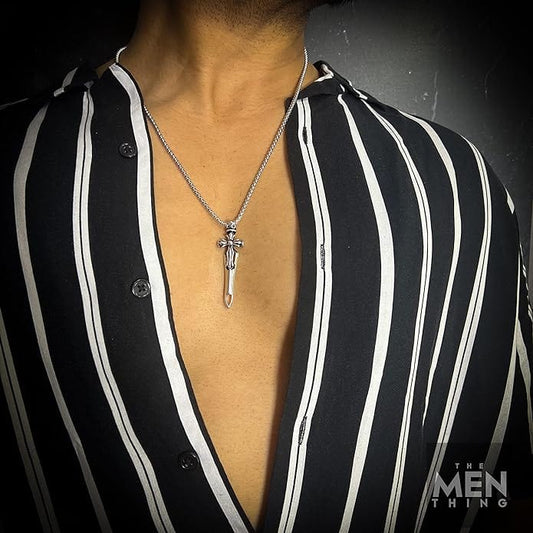 THE MEN THING SS Pendant/ Necklace VICTORY SWORD - Titanium Steel Pendant with 24inch Round Box Chain for Men & Boys