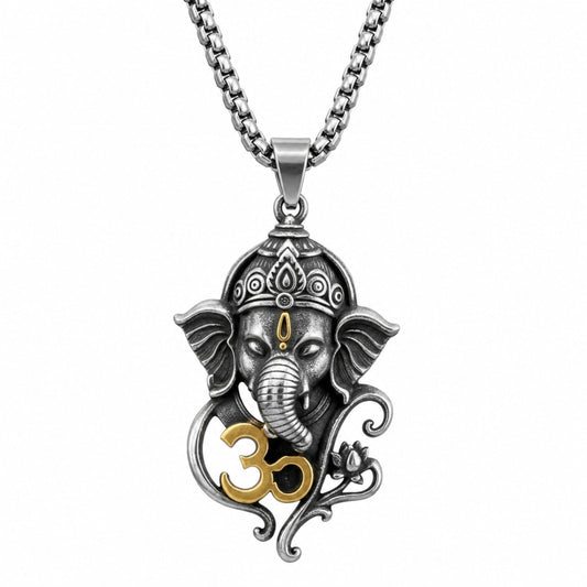 THE MEN THING SS Pendant/ Necklace VIGHNARAJ - Pure Vintage Pure Steel Pendant with 24inch Round Box 5mm Chain for Men & Boys