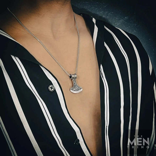 THE MEN THING SS Pendant/ Necklace VIKING BATTLE AXE - Alloy Pendant with Pure Stainless Steel 24inch Round Box Chain, American trending Style for Men & Boy