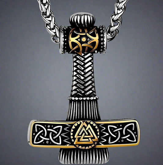 THE MEN THING SS Pendant/ Necklace VIKING NORDIC HAMMER GOLD - Pure Titanium Steel Necklace with 24 inch Chain for Men & Boys