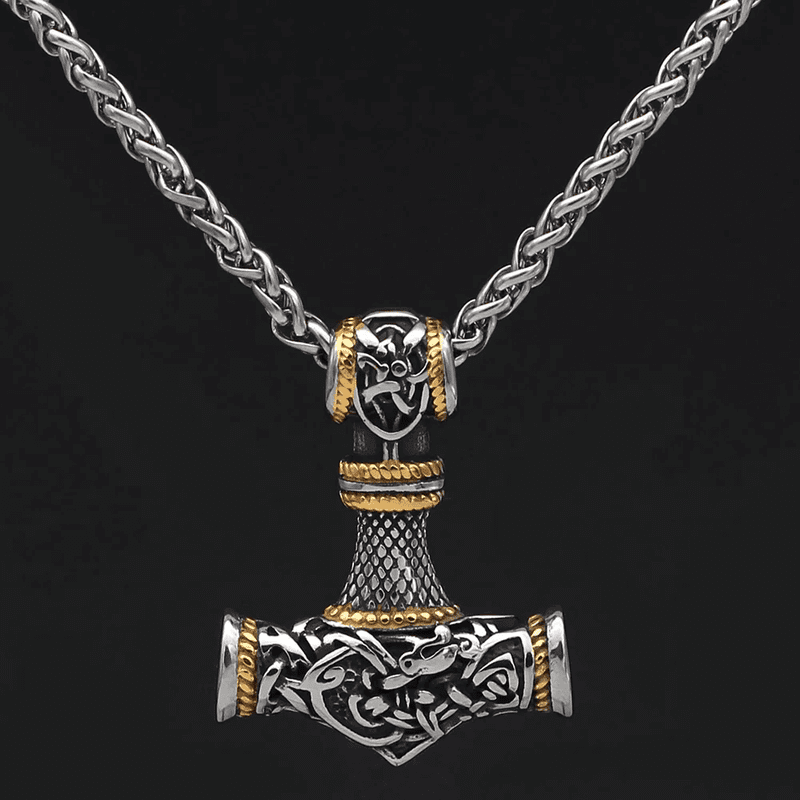 THE MEN THING SS Pendant/ Necklace VIKING NORSE GOD HAMMER GOLD - Pure Titanium Steel Necklace with 24 inch Chain for Men & Boys