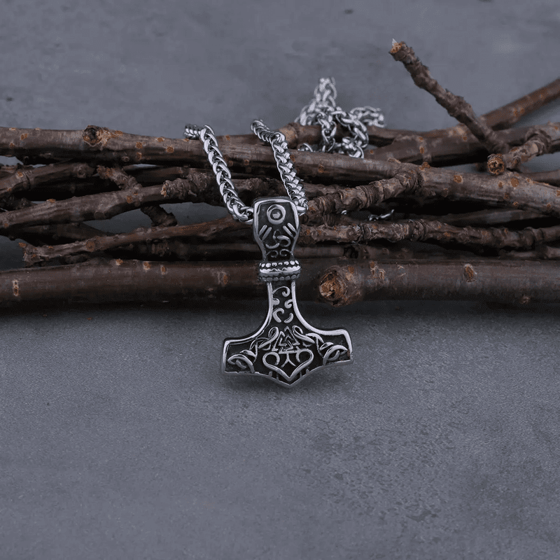 THE MEN THING SS Pendant/ Necklace VIKING RUNES THOR HAMMER SILVER - Pure Titanium Steel Necklace with 24 inch Chain for Men & Boys