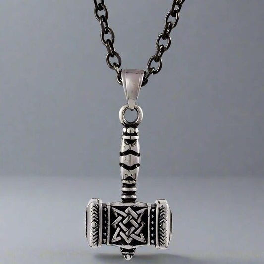 THE MEN THING SS Pendant/ Necklace VIKING THOR HAMMER - Pure Titanium Steel Necklace with 25.5 inch Chain for Men & Boys