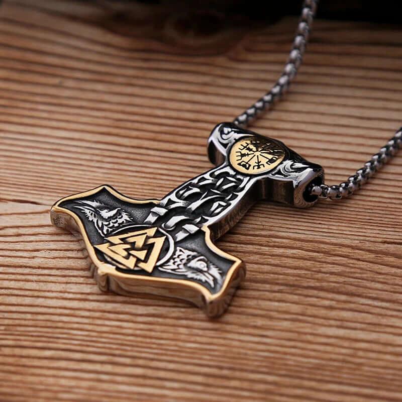 THE MEN THING SS Pendant/ Necklace VIKING THOR MJOLNIR GOLD - Pure Titanium Steel Necklace with 24 inch Chain for Men & Boys