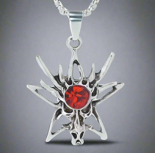 THE MEN THING SS Pendant/ Necklace WILD HUNT - Alloy Pendant with Stainless Steel 24inch Round Box Chain with Red Stone, European trending Style for Men & Boys