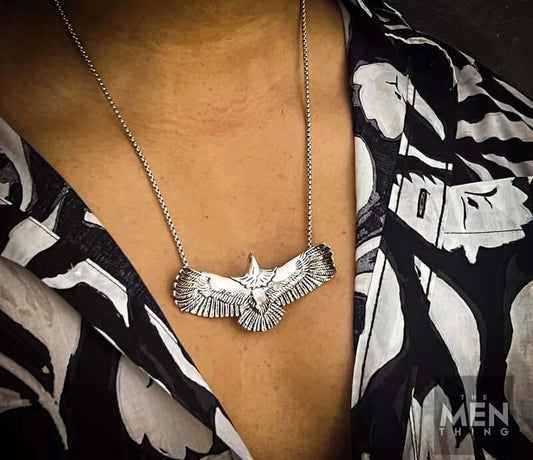 THE MEN THING SS Pendant/ Necklace WINGSPAN - Alloy Pendant with Pure Stainless Steel 24inch Chain for Men, European trending Style - Round Box Chain