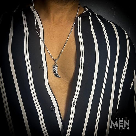 THE MEN THING SS Pendant/ Necklace WOLF TOOTH - Pure Titanium Steel Pendant with 24inch Round Box Chain for Men & Boys