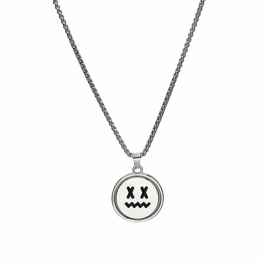 THE MEN THING SS Pendant/ Necklace X-FACE AND SMILEY MOOD - 26mm Pure Titanium Steel Pendant with 28inch Round Box 4mm Chain for Men & Boys