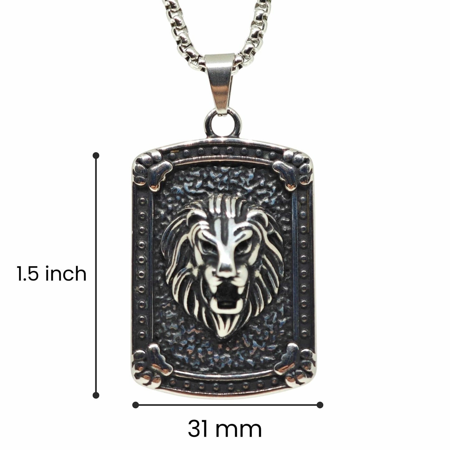 THE MEN THING SS Pendant with Chain LEONIS GUARD - 31mm Titanium Steel Pendant with 24inch Round Box 5mm Chain for Men & Boys