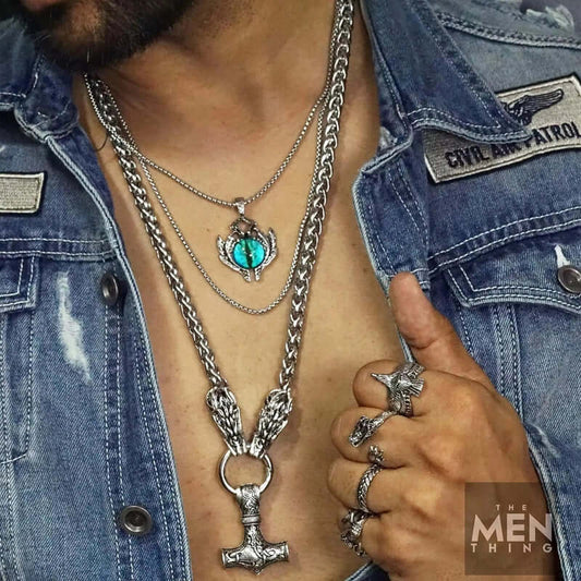 THE MEN THING SS Pendant with Chain NORSE VIKING WARRIOR THOR HAMMER - Talisman Necklace, Pure Stainless Steel Nordic Mythology Mjolnir Pendant for Men and Boys