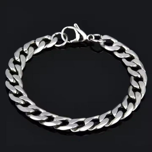 THE MEN THING Steel Bracelets CLASSIC CURB CHAIN BRACELET - 10m Pure Titanium Steel Bracelet with Magnetic Buckle for Men & Boy (8 inch)