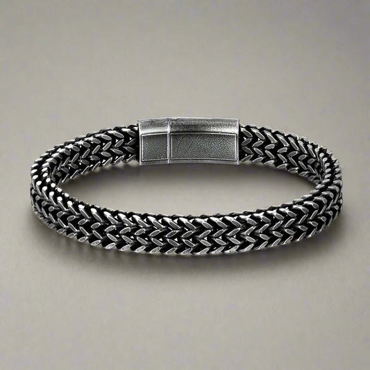 THE MEN THING Steel Bracelets DOUBLE FRANCO LINK - 12mm Pure Titanium Steel Bracelet, Biker Punk Style Bracelet for Men & Boy (8 inch)