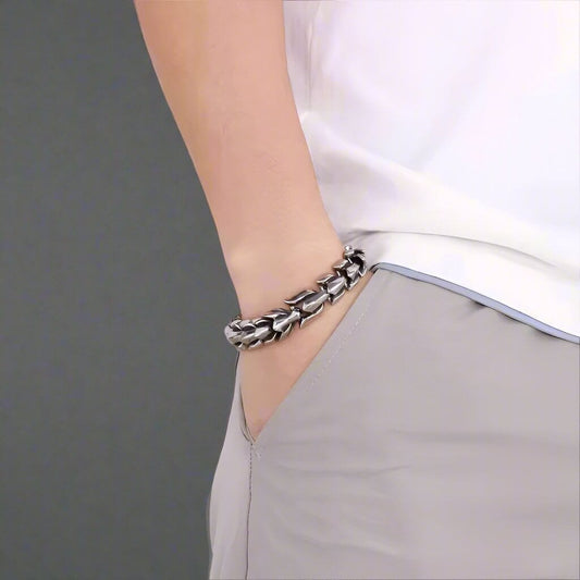 THE MEN THING Steel Bracelets DRACO - 15mm Pure Titanium Steel Bracelet, Bracelet with hook buckle for Men & Boy (8inch)