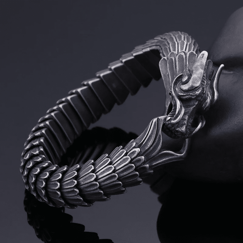 THE MEN THING Steel Bracelets DRAGON SCALE - 13mm Pure Titanium Steel Bracelet, Black Plated Antique Matt Finish Bracelet for Men & Boy (8inch)